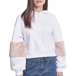 Urban Classics Dames hoodie met ballon en pluche mouwen, meerkleurig (wit/roze 01487)