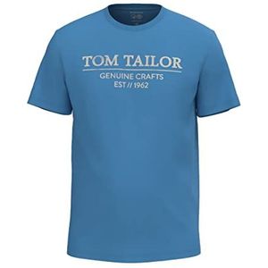 TOM TAILOR Heren T-shirt Logo Print Bio Katoen 1021229, 18395 - hemelsblauw