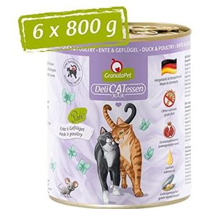 GranataPet Delicatessen Eend & Gevogelte Natvoer voor katten Foodies Kattenvoer graanvrij en suikervrij voer, 6 x 800 g