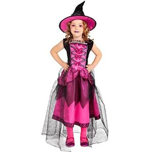 Rubies Chique roze heksenkostuum voor meisjes, luxe jurk in roze met hoed, origineel Rubies voor Halloween, carnaval en verjaardag