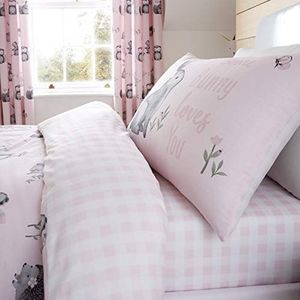 Catherine Lansfield Woodland Friends, polyester-katoen, roze, hoeslaken voor eenpersoonsbed