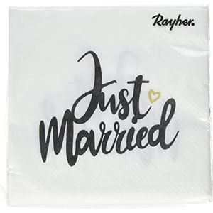 Rayher 75441000 Just Married Papieren servetten, 3-laags, FSC-gecertificeerd, 33 x 33 cm, voor tafeldecoratie bruiloft, 20 stuks