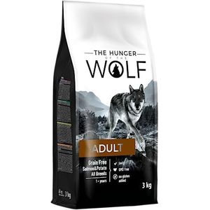 The Hunger of the Wolf Hondenvoer voor volwassen honden van alle rassen en voor honden met allergieën, fijn bereid droogvoer zonder granen met zalm en aardappelen, 3 kg