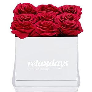 Relaxdays Vierkante rozenbox, 9 stuks, witte bloembak, duurzame bloemen, cadeau-idee, realistisch, rood, karton, stof, PP, 1 element