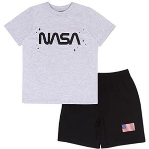 Popgear Nasa US Flag Tekst Logo Jongenspel, kort pyjamaspel, zwart/Heather Grey