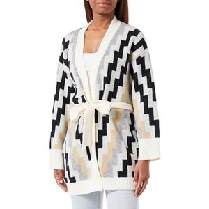 SIDONA Cardigan en tricot ouvert pour femme, Laine blanche, multicolore, XL-XXL