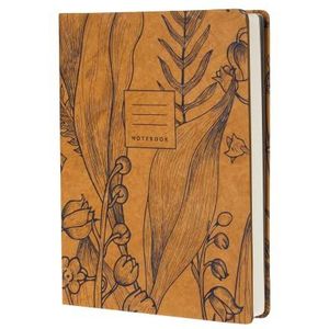 Collins Debden Tara notitieboek, A5, gelinieerd, bruine omslag met marineblauw bloemenpatroon, slijtvaste omslag en hoogwaardig crèmekleurig papier met 192 pagina's