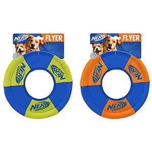 Nerf Dog Toss and Tug Frisbee Hondenspeelgoed, licht, duurzaam, waterdicht, 22,9 cm diameter, voor middelgrote en grote rassen, groen en oranje, 2 stuks