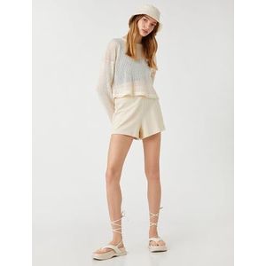 Koton Short pour femme - Coupe décontractée - Taille élastique et épaisse, Beige (050), M