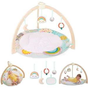 B. baby Houten speelboog voor baby's, zachte kruipdeken met sensorisch speelgoed om op te hangen, speelmat met babyspeelgoed, speelgoed voor kinderen vanaf 0 maanden, activiteitencentrum