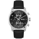 BOSS 1513782 Quartz chronograaf herenhorloge met zwarte lederen band, zwart., riem