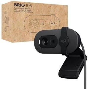 Logitech Brio 105 Webcam Pro Full HD 1080p met automatische lichtbalans, USB-A, privacyscherm, eenvoudige installatie, compatibel met Windows, macOS en ChromeOS, grafiet