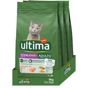 Ultima Kattenvoer voor volwassen katten, steriel met zalm, 3 x 3 kg, totaal 9 kg