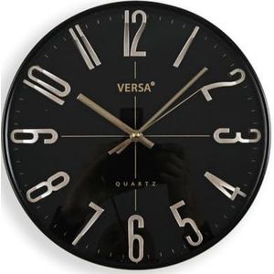 Versa Horloge murale noire dorée en plastique quartz 4,3 x 30 x 30 cm