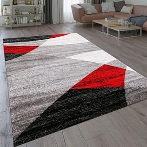 VIMODA Tapijt met geometrisch patroon in grijs, wit, zwart en rood, afmetingen: 120 x 170 cm