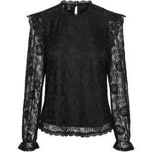PIECES Pcolline Ls Lace Top Noos Bc T-shirt met lange mouwen voor dames, zwart.
