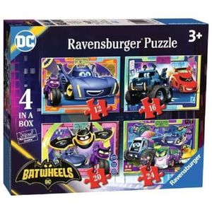 Ravensburger - Batwheels, superheld, DC, kinderpuzzel, 4 puzzels in 12, 16, 20, 24 stukjes, puzzel voor kinderen vanaf 3 jaar, puzzelgrootte 70 x 50 cm