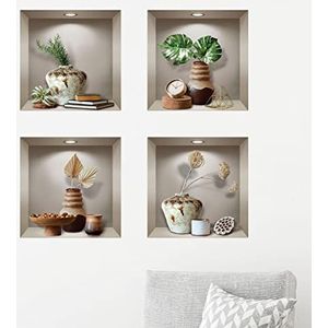 Muurstickers tropische planten op planken decoratie slaapkamer volwassenen zelfklevend - 3D muursticker keuken - decoratie kamerplant 60 x 60 cm