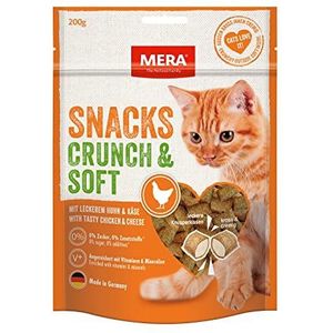 Mera Crunch & Soft – heerlijke lekkernijen met kip en kaas voor katten – voedzame snacks rijk aan vitaminen en mineralen – knapperige hapjes met romig hart (200 g)