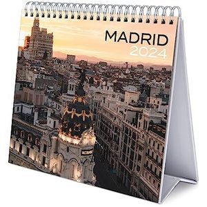 Grupo Erik - Bureaukalender 2024 Madrid | 20 x 18 cm, maandkalender in het Frans | met harde standaard, officieel gelicentieerd product, FSC-gecertificeerd