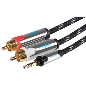 Maplin Pro kabel (3,5 mm stereo jack plug naar 2 RCA-phono-kabel, gevlochten, 5 m) zwart