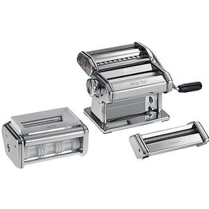 Marcato GS-PASTASET Handmatige pastamachine met accessoires voor ravioli en spaghetti, verchroomd staal, zilver, 20,3 x 14 x 20,3 cm