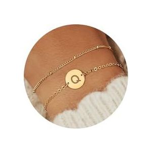 YADOCA Initiaalarmbanden voor dames en meisjes, 18 karaat vergulde parelarmband met gepersonaliseerde initiaal, monogram armband in zilver en goud voor vrouwen en tieners