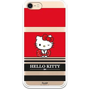 Personalaizer Beschermhoesje voor iPhone 7 / iPhone 8 / SE 2020, motief Hello Kitty strepen in rood / zwart