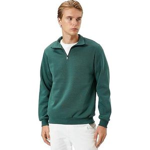 Koton Sweatshirt met lange mouwen, halve ritssluiting, hoge kraag voor heren, Kaki (856)