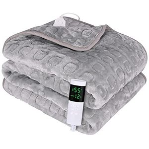Verwarmde deken met automatische uitschakeling, elektrische deken, grote machinewas, zachte wol, met digitale controllertimer, tot 12 uur, 130 x 160 cm