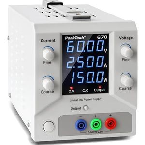 PeakTech 6170 - Laboratoriumvoeding 0-60 V/0-2,5 A DC SELV lineair met scheidingstransformator, laboratoriumvoeding