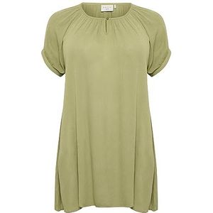 Kaffe Curve Plus-Size Women's Tunic Short Sleeves Loose Fit Round Neck Femme, Mosstone, 46 Grande taille