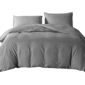 Beddengoedset voor tweepersoonsbed, dekbedovertrek en 2 kussenslopen, zachte polyester microvezel (donkergrijs)
