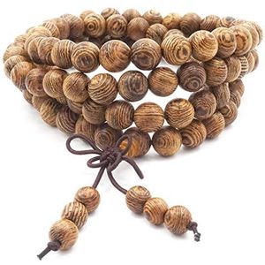 Mala-armband, 108 stuks, natuurhouten kralen, Tibetaanse boeddhistische mala-armband, elastisch meditatiegebed, mala-armband voor dames en heren, hout
