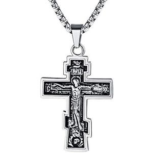 FaithHeart Russisch-orthodox kruis voor heren en dames, Byzantijnse kruisbeeld-hanger zilver 925/roestvrij staal/verguld met verstelbare ketting 55 cm, religieuze sieraden, beschermende amulet, Geen