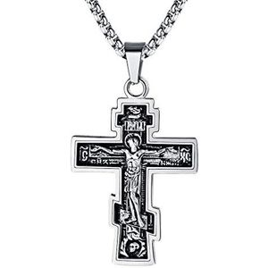 FaithHeart Russisch-orthodox kruis voor heren en dames, Byzantijnse kruisbeeldhanger in zilver 925/roestvrij staal/verguld met verstelbare ketting 55 cm, religieuze sieraden, beschermende amulet, Geen