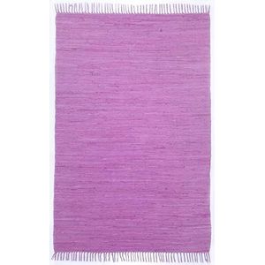 Dhurry | lapjes| plat tapijt, 100% katoen, handgeweven, wasbaar, omkeerbaar, 60 x 120 cm, fuchsia | Happy Cotton