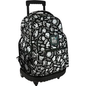 Grafoplás | Rugzak met trolley | dubbele wielen | 52 x 37 x 25 cm | Rollermodel | Elements collectie | Design door Elena Corredoira | Perfect schoolmateriaal voor kinderen en basisschool, zwart,