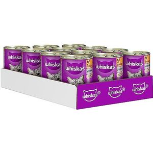 Whiskas Natvoer voor volwassen katten 1+ met gevogelte in terrine, 12 dozen (12 x 400 g)