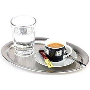 APS dienblad""Kaffeehaus"", klassiek Weens koffiehuis dienblad, roestvrijstalen dienblad, mat gepolijst, ovaal, gerolde rand, 29 x 22 cm, 1 cm hoog