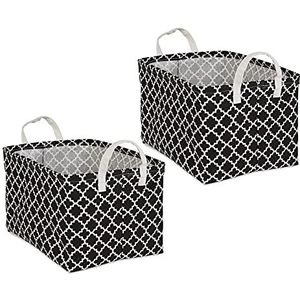 DII Mand van katoen/polyester met handgrepen 60%, 40%, zwart gaas, extra grote set, 12,5 x 17,5 x 10,5 cm