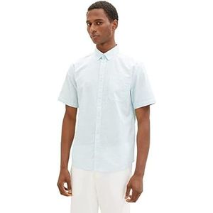 TOM TAILOR 1036229 overhemd met korte mouwen en borstzak voor heren (1 stuk), 31832 - Structuur wit turquoise