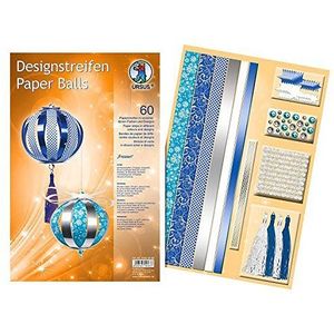 Ursus 23390099 - Designstrip Paper Balls Frozen - Materiaal voor maximaal 6 papieren ballen, diameter ca. 10 cm, 60 strepen met accessoires, ideaal voor het knutselen van afzonderlijke kerstballen