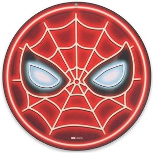 Open Road Brands Marvel Spider-Man Mask Rond metalen bord in neonlook - grappige wanddecoratie voor herengrot of bioscoop