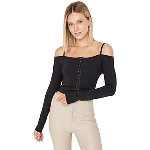 Trendyol Carmen-kraag gebreide blouse voor dames, zwart, L, zwart.