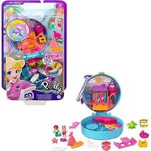Polly Pocket Univers Strand-Dolphin Beach, minifiguren Polly en zeemeermin, 5 verrassingen en 12 accessoires, kinderspeelgoed, GTN20