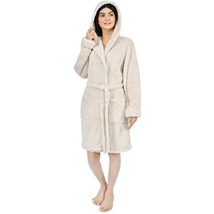 Sleepdown Dames fleece badjas met capuchon superzacht naturel 16-18, Natuurlijk.