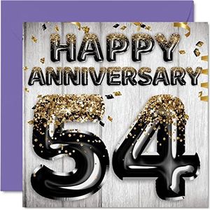 Leuke verjaardagskaart voor de 54e verjaardag voor echtgenoot, vriend, vrouw, vriendin - glitterballonnen in zwart en goud - felicitatiekaarten voor de 54e verjaardag van de familie, 145 mm x 145 mm