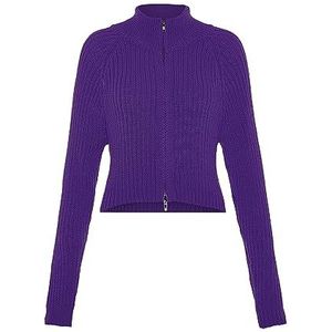 myMo Cardigan côtelé pour femme avec col rond et fermeture éclair polyester violet Taille XL/XXL, lilas, XL