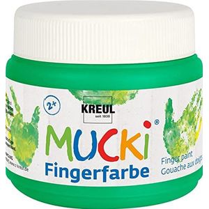 Kreul Mucki 23110 vingerverf 150 ml groen glanzend op waterbasis, parabenen, glutenvrij, lactosevrij, veganistisch, wasbaar met kwast, spons, spatel en vingers